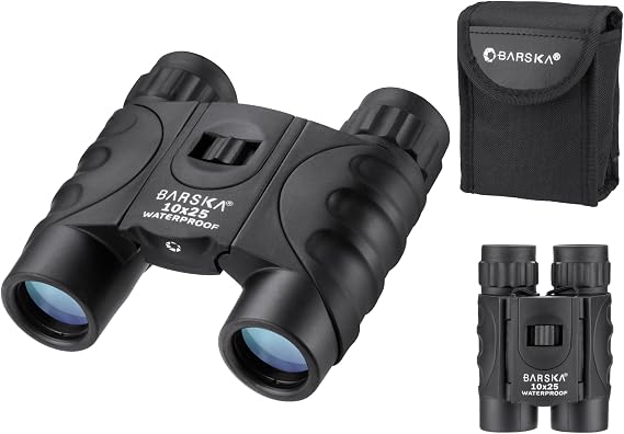 Barska 10x25mm Blueline Waterproof Compact Binoculars Lightweight, Fully Coated Optics, Fogproof, Rubber Armor for Bird Watching, Hiking & Sightseeing