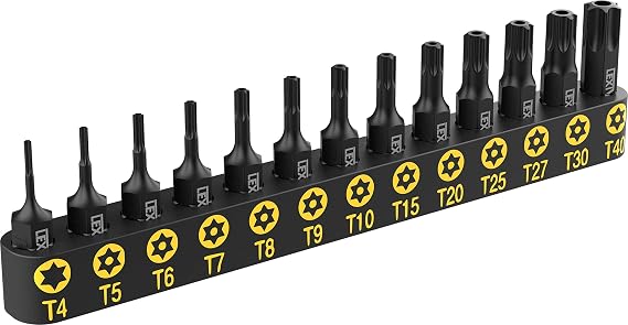 LEXIVON 13-Piece Tamper Resistant Star Bits, Premium S2 Alloy Steel, T4 - T40 | Impact Grade Security Torx Bit Set, 1/4-inch Hex Shank (LX-301)