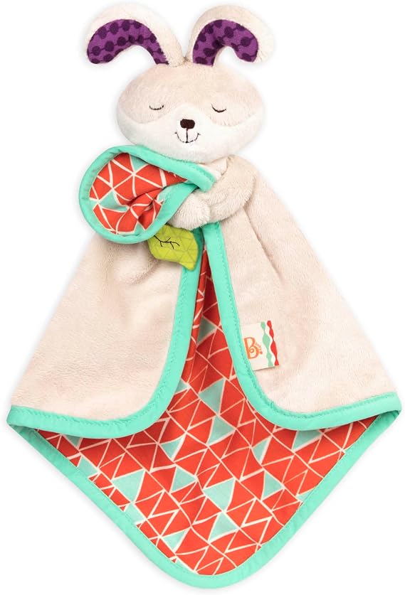 B. toys Baby Bunny Security Blanket with Soft Plush Fabric Sensory Comfort Lovey with Crinkle Spot for Newborns & Infants Baby Toys & First Blanket for Soothing Comfort 0 Months+