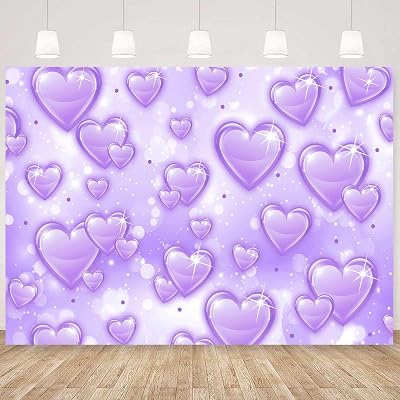 Sensfun Purple Heart Early 2000s Photo Backdrop Y2K Birthday Party Decorations,90s Hearts Old School Backdrops Photoshoot Women Girls Throwback Party Background Valentines Banner Portrait Props 7x5ft