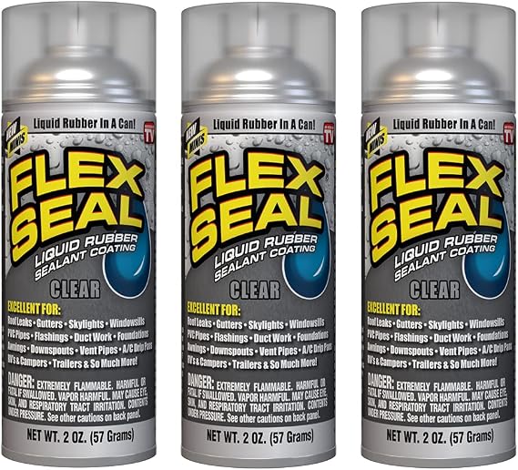 Flex Seal Spray Rubber Sealant Coating, Waterproof, Clear, 2 oz, 3-Pack