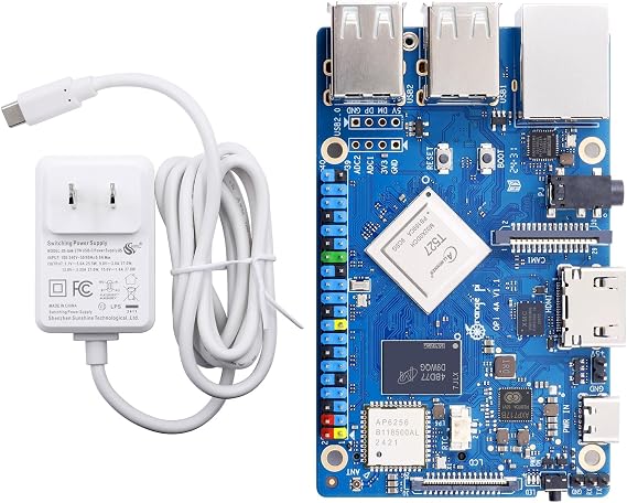 Orange Pi 4A 2GB LPDDR4/4X Allwinner T527 Single Board Computer, 8 Core RISC-V Co-Processor 2 Tops NPU 1.8GHz Frequency Wi-Fi 5.0+BT 5.0,BLE Run Ubuntu, Debian, Android13 (Pi 4A 2GB+Supply)
