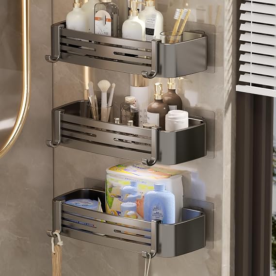 Shower Caddy Adhesive No Drill Bathroom Shower Organizers Wall Mounted Rustproof Bathroom Holder Organizer for Bathroom, Dorm and Kitchen,Gray,C
