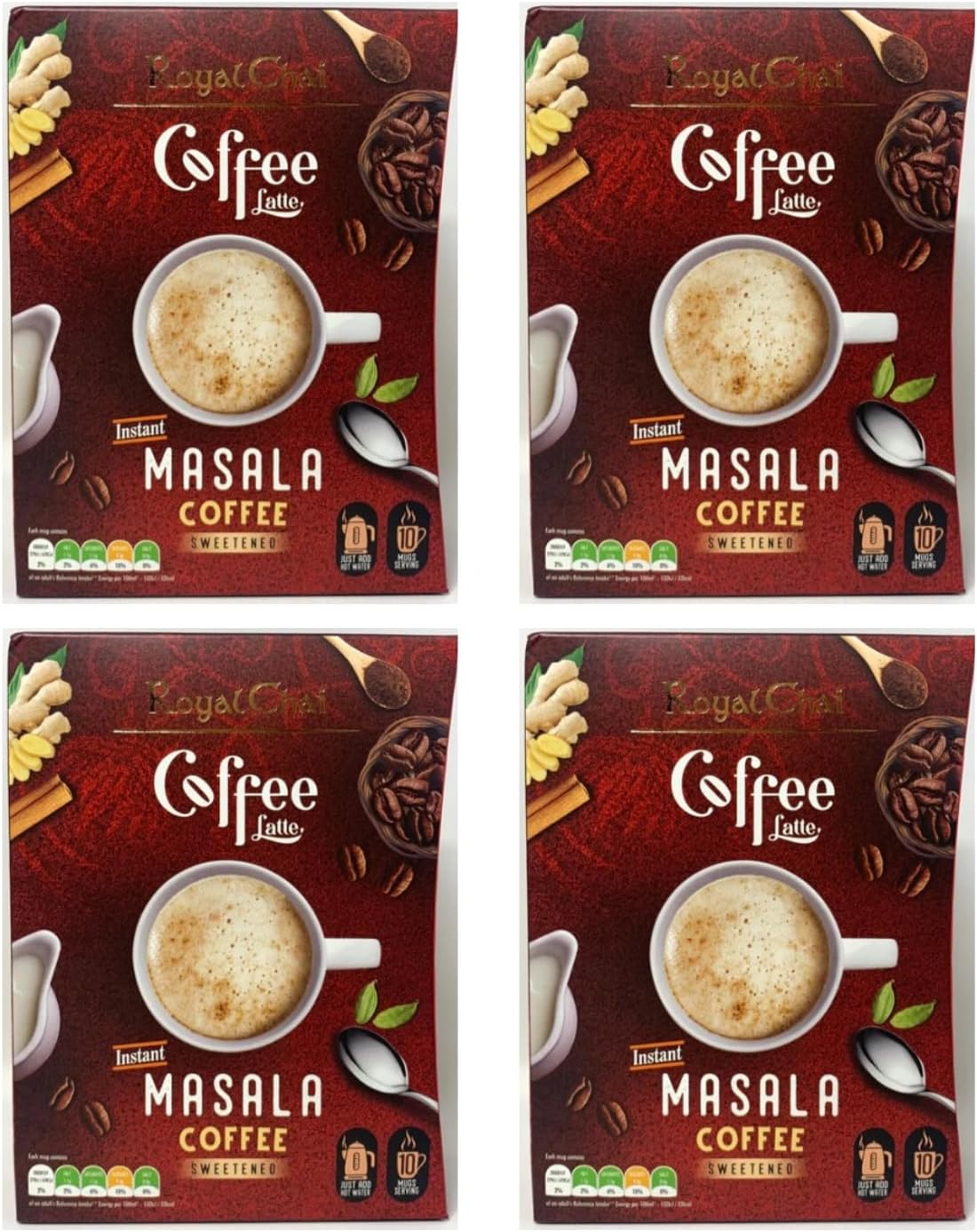 Royal Coffee Masala Sweetened 200g Pack of 4 - Aromatic and Flavorful Blend - Instant Premix - Made with Natural Coffee Extract & Mixture Of Aromatic Spices