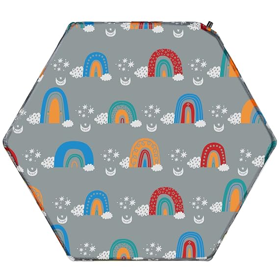 Hexagon Playpen Mat, Compatible with Regalo Play Yard and hiccapop PlayPod Portable Playpen, Self Inflatable Mat Pad, Portable and Comfortable Play Yard Mat with Carry Case - Rainbow