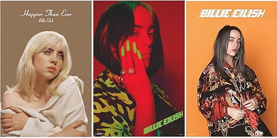 Scorpio Posters Billie Eilish - Happier Than Ever, Photo, Red - Officially Licensed - Poster Bundle - 24x36