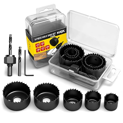 KATA 8PCS Hole Saw Kit 1" to 2-1/8" for Wood, Drywall, PVC, Plastic in Case