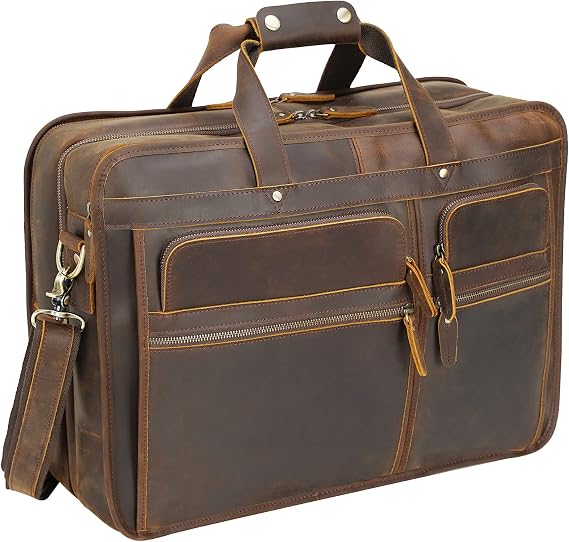Polare 18.5 Full Grain Leather Laptop Briefcase Messenger Bag Tote For Men Large Fits 17.3 Laptop