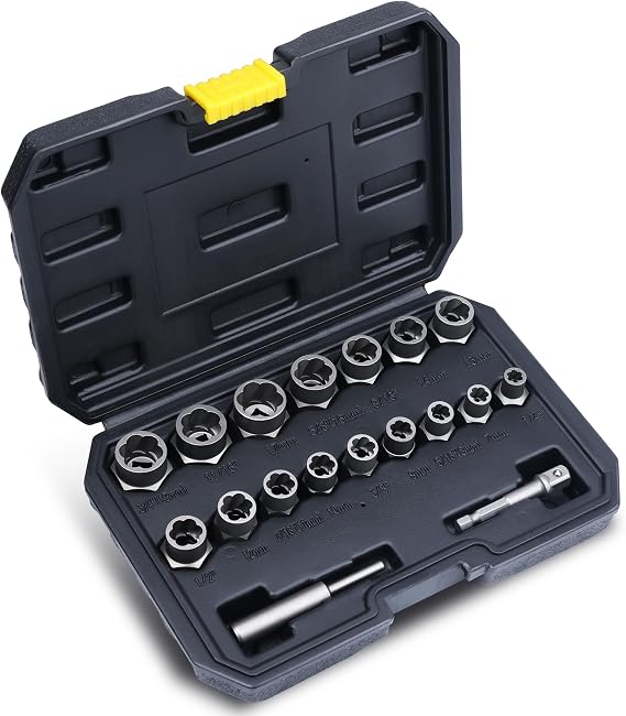 Impact Bolt & Nut Remover Set, 18 Pieces Bolt Extractor Tool Set, Stripped Lug Nut Remover, Extraction Socket Set for Removing Damaged, Frozen, Rusted, Rounded-Off Bolts, Nuts & Screws