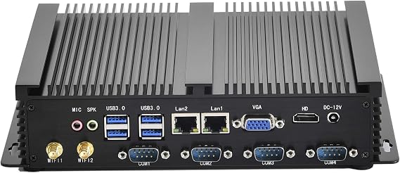 Silent Industrial Mini PC, i5 CPU Fanless Mini Computer, 8GB DDR3L RAM, 512GB SSD, 4xCOM RS232, 2xNICs, HD&VGA Dual Display, WiFi, Full Metal Case, W-11 Pro