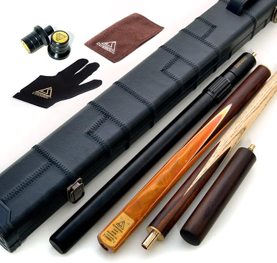 CUESOUL 57" 3/4 Jointed Snooker Cue Hand-Spliced with 2 Extensions Packed in Leatherette Cue Case
