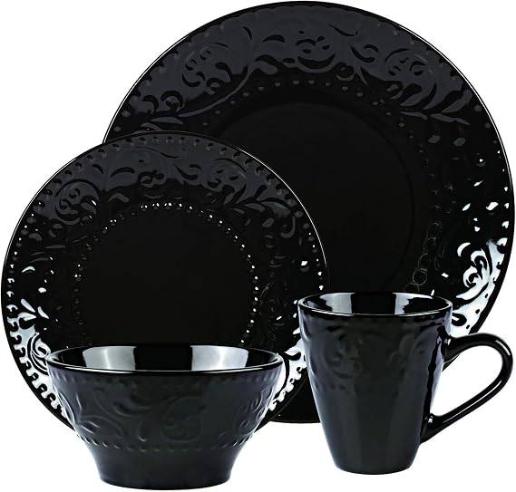 Lorren Home Trends LH528 Dinnerware Set for Entertaining, One Size, Black