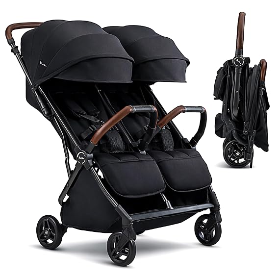 Silver Cross Jet Double - Full Size Side by Side Double Infant & Toddler Stroller - Lightweight, Compact & Easy to Fold, with All-Terrain Wheels Disney Park Approved, Space Black