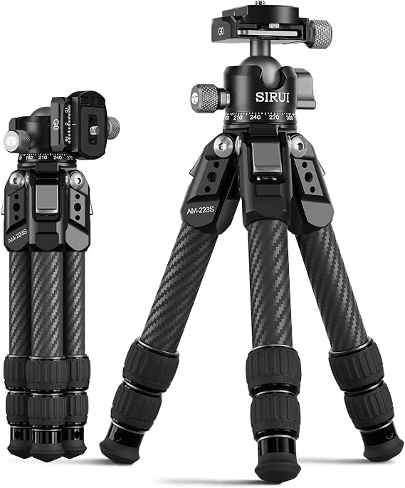 SIRUI AM-223S+G0 Carbon Fiber Mini Tripod Kit, G0 Ball Head, 16.7" | 33LB Load, 360 Panoramic Ball Head, 1.7LB Weight, DSLR, Mirrorless Camera, Desktop, Travel, Compact