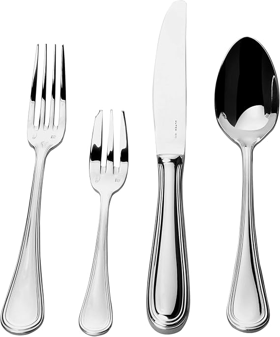 HUTCH Campiegne Series 4 Piece 18/10 Stainless Steel Dessert Cutlery Flatware Set Mirror Polish Utensils - Small Fork/Large Fork/Knife/Spoon (Silver)