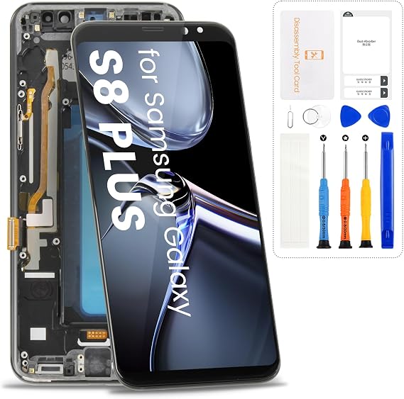 for Samsung Galaxy S8 Plus Screen Replacement for Samsung Galaxy S8+ LCD Display SM-G955F SM-G955U SM-G955W Screen Touch Digitizer with Repair Kits(Black with Frame,Incell,No Fingerprint)