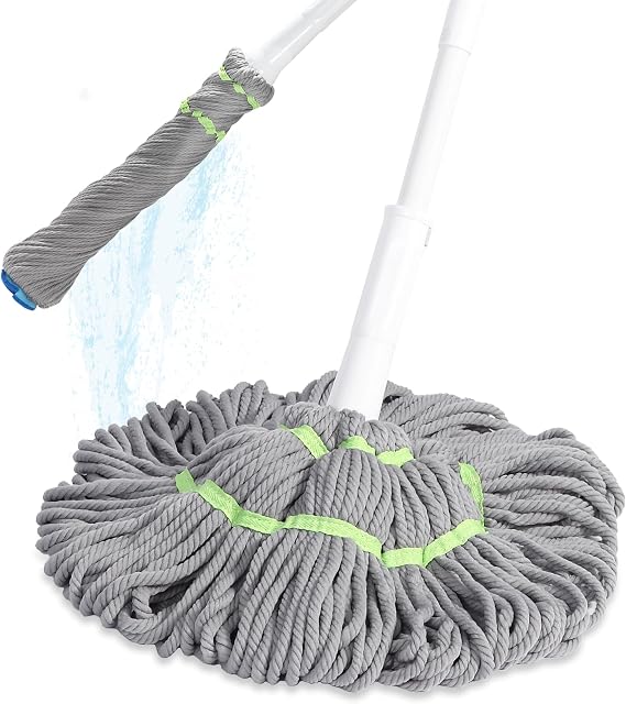 BOOMJOY Self Wringing Mop for Floor Cleaning, Long Handled Twist Mop with Scouring Pad for Kitchen Hardwood Vinyl Tile Laminate Home Office