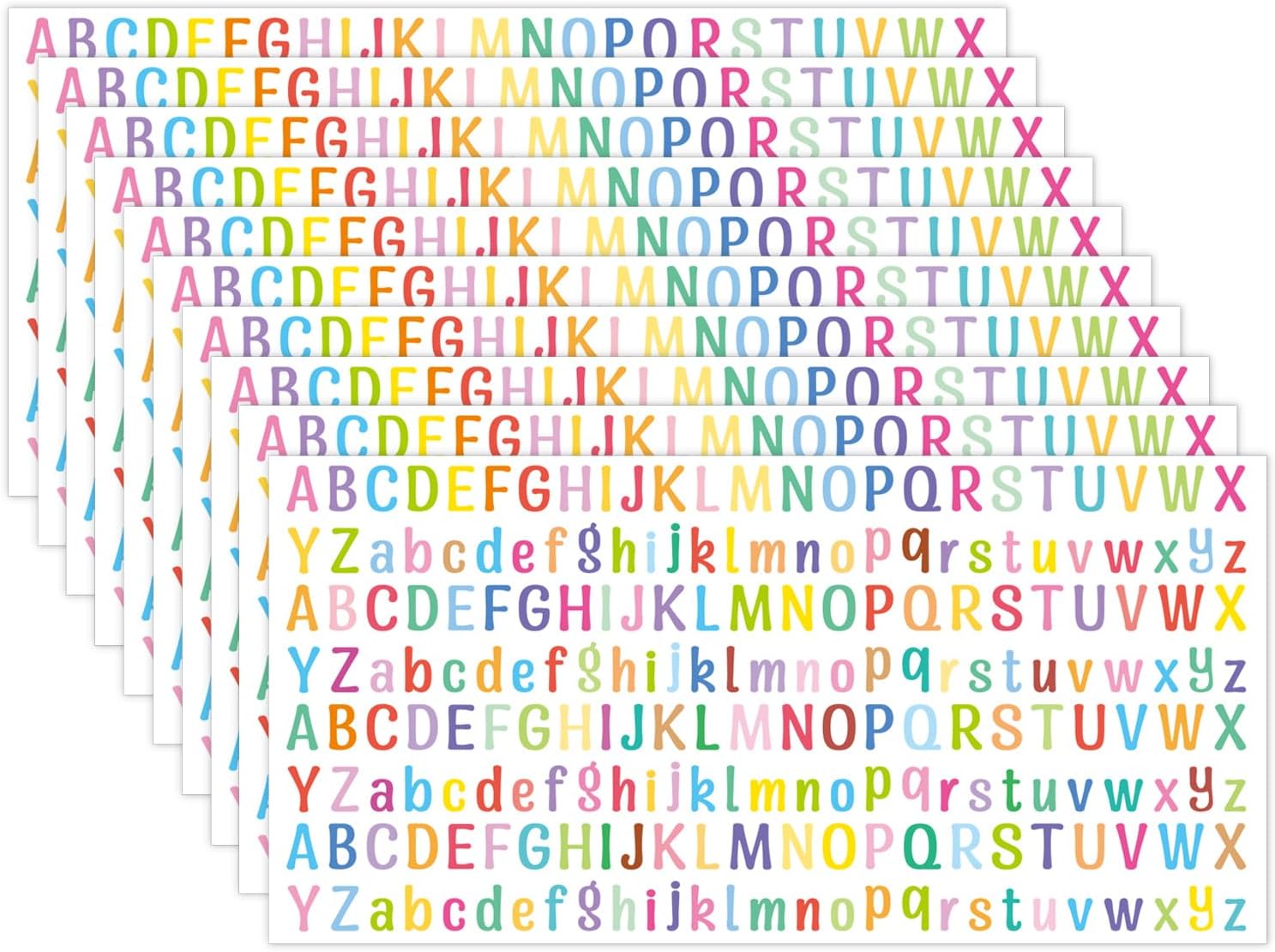 10 Sheet Small Letter Stickers, Self Adhesive Alphabet Letter Stickers for Arts Crafts Outdoor Sign Poster Notebook Mailboxes Car -Multicolor