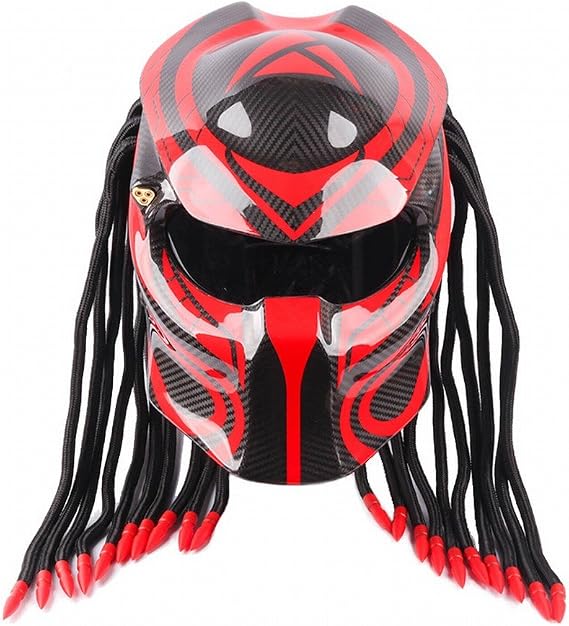GUO Motorcycle Personality Helmet Predator Warrior Carbon Fiber Helmet,B,M