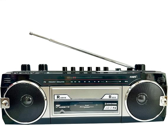Retro Boombox, Radio Cassette Player Recorder, FM Radio, Headphone Jack, USB/Micro SD Slots, Convert Cassettes to USB/SD, Classic 80s Style Retro, Built-in Microphone