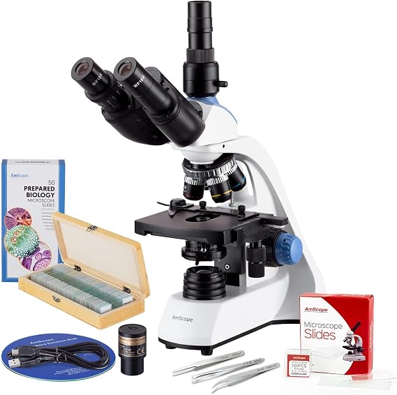 AmScope VB-T250C-PRO Bundle Exclusive: 2500X LED Trinocular Compound | 40X-2500X Magnification Range 5MP CMOS Sensor USB 2.0 Connectivity Precision Tip Anti-Static Stainless Steel