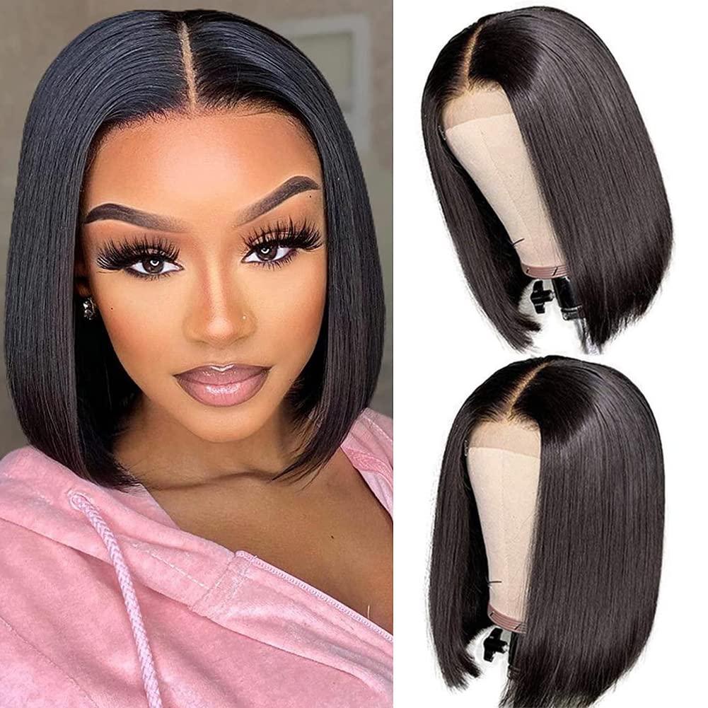 Royal Lady Short Bob Wigs for Black Women Brazilian Straight Human Hair Wigs pre Plucked 150% Density Brazilian Hair Wigs Glueless Straight Bob Wigs Natural Color