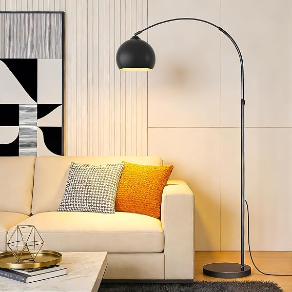 Black Minimalism Arc Floor Lamps with 12W LED Remote Dimming
