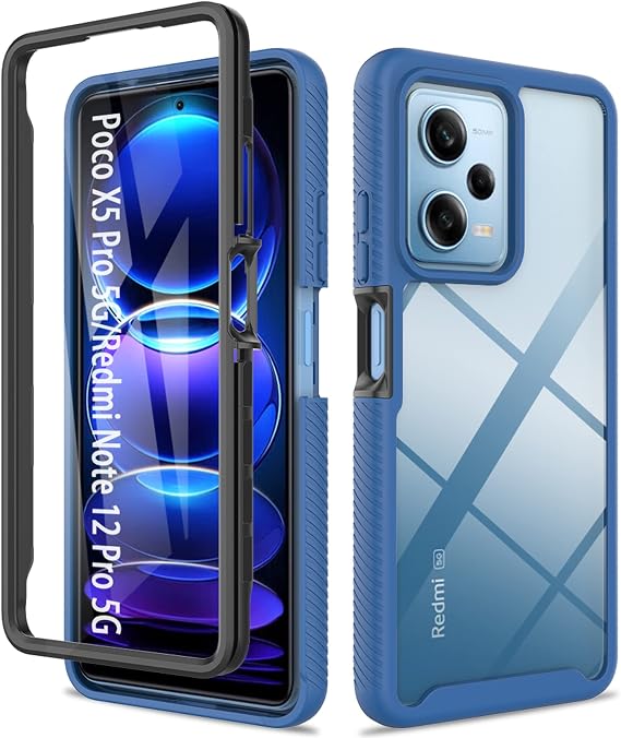 ESTH Case for Xiaomi Poco X5 Pro 5G/Redmi Note 12 Pro 5G 360 Degree Full Protection Mobile Phone Case Shockproof Scratch-Resistant Dustproof Clear Case Outdoor Armoured Case with Screen Protector and PC Bumper Dark Blue