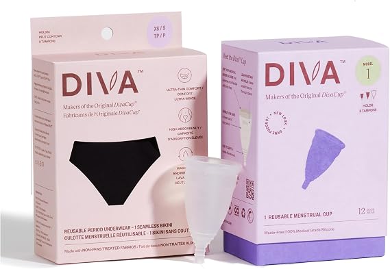 DIVA Reusable Period Underwear Cup Model 1 - Menstrual Underwear - Medical Grade Period Cup - Bikini, Black