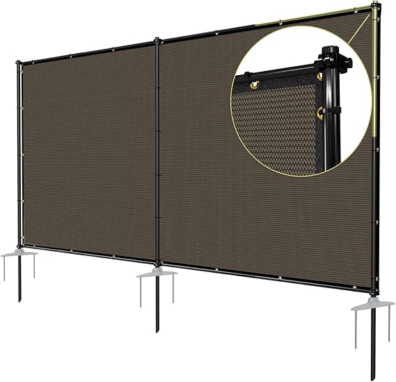 TANG 6'x12' Outdoor Privacy Screen FreeStanding, 220GSM Mesh Fencing with Poles Stakes, Privacy Fence Panels for Outside, Temporary Dog Fences for Garden Patio, Brown