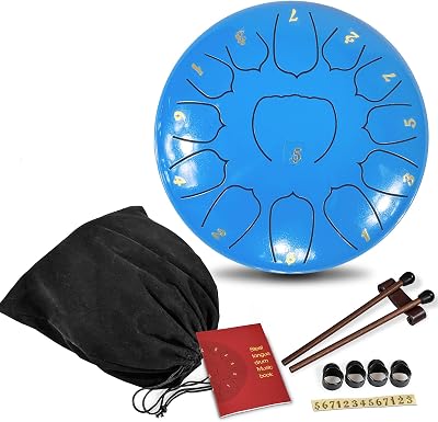 Steel Tongue Drum 6.5 Inch 13 Notes, Rain Drum Style Calming Percussion Instrument for Relaxation & Meditation, Musical Gift for Adults & Beginners