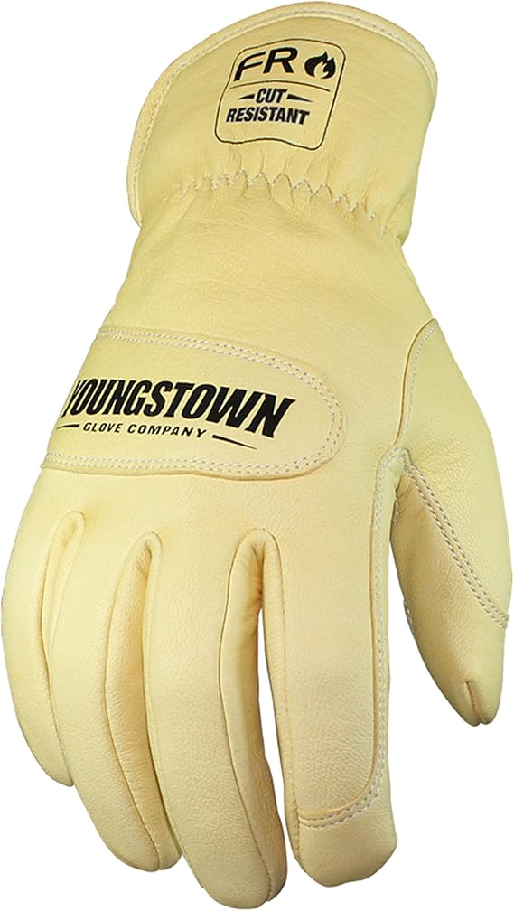 Youngstown Glove Leather Ground Utility Gloves for Men - Kevlar Lined - Cut, Puncture, Flame Resistant, Arc Rated, Tan, Medium