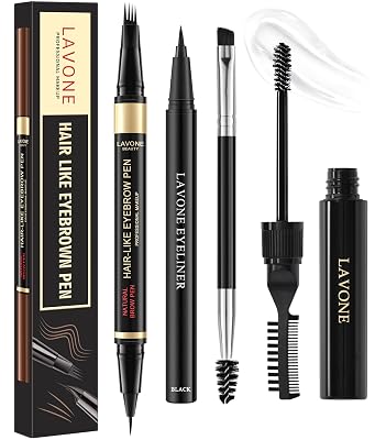 Eyebrow Pencil Kit, with Microblading Eyebrow Pen, Eyebrow Gel, Eyeliner, Eyebrow Brush, Eyebrow Pencils for Women, Waterproof, Smudge Proof, Long Lasting Makeup Formula - Soft Brown