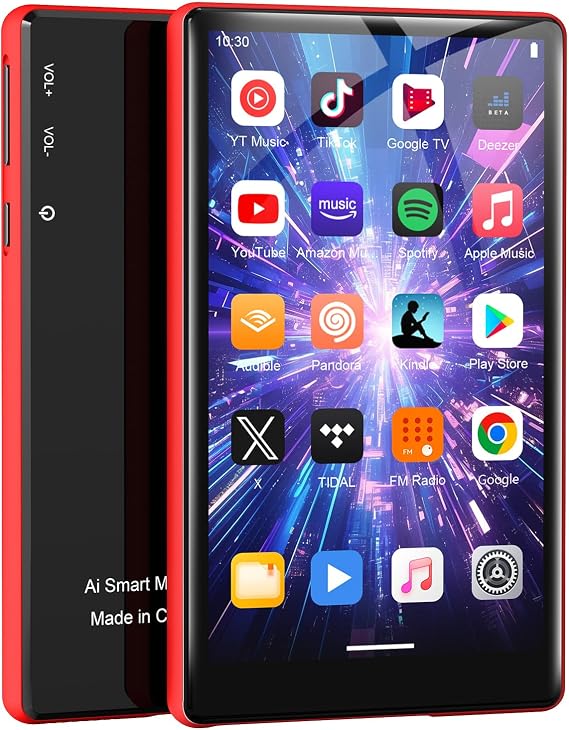 96GB Android 11 MP3 Player with Bluetooth 5.0 and WiFi, 5" HD Touchscreen Portable Music Player for Spotify, YouTube, Audible and Amazon Music, Supports up to 256GB,(Red)