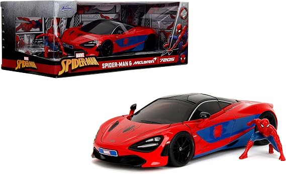 Jada Marvel Spider-Man 1:24 McLaren 720S Die-Cast Car & 2.75" Miles Morales Figure, Toys for Kids and Adults
