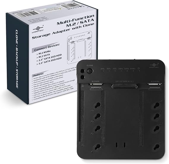 Vantec Multi-Function Storage Adapter with Clone, for M.2 NVMe, M.2 SATA, 2.5" or 3.5" SATA SSD/HDD (CB-M2SAT-U3)