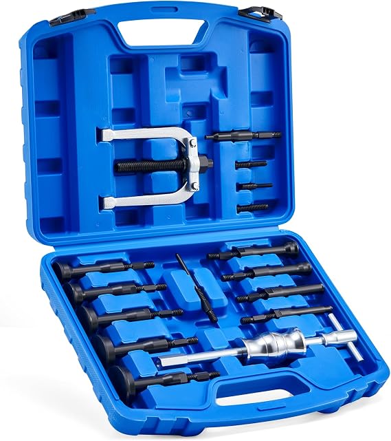 OMT Blind Hole Collet Bearing Race and Seal Puller Extractor Kit | 16pc Slide Hammer Pilot Insert Inner Bearing Removal Tool Set, Blue Case