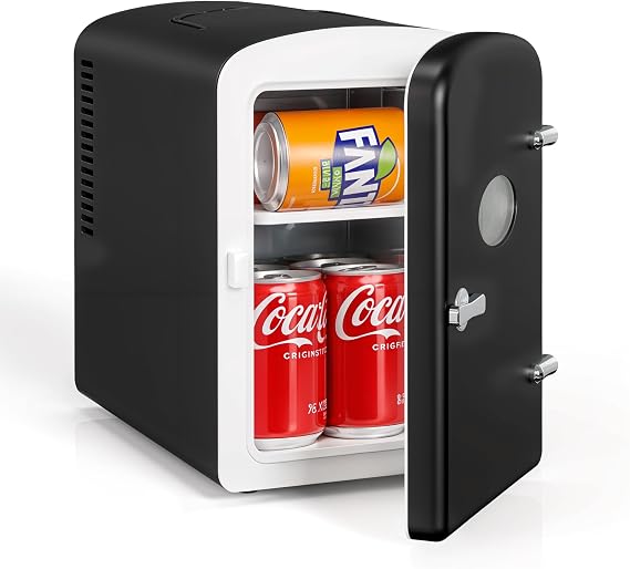 HealSmart Portable Mini Fridge, 6 Liter 9 Can Cooler and Warmer Compact Refrigerators, with Observation Window, 100% Freon-Free & Eco Friendly for Drinks, Food, Medications, Cosmetics, Black