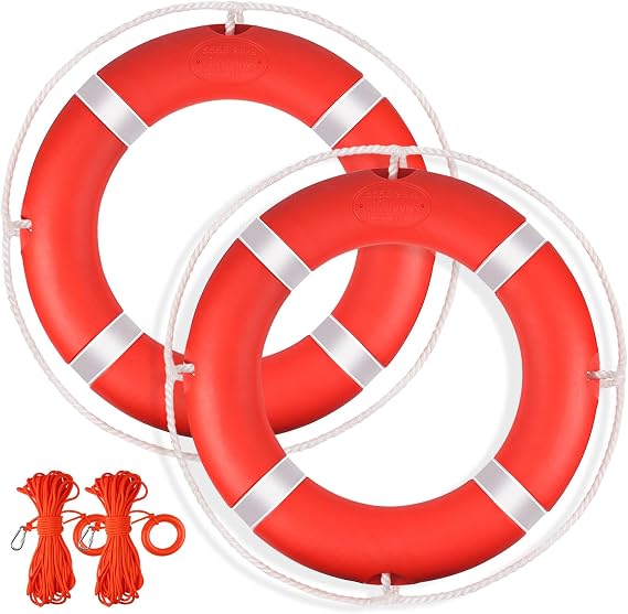 Life Ring, 23"/28" Boat Safety Throw Rings, Life Preserver Ring with Bracket and 98.5 FT Floating Rescue Rope, Outdoor Professional Throwable Flotation Device