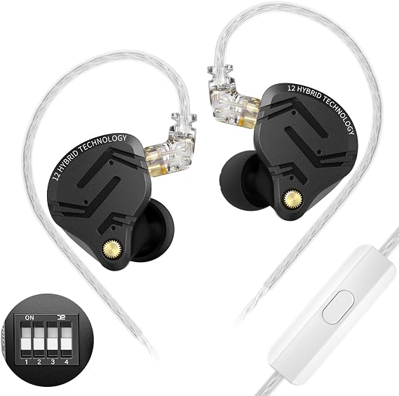 KZ ZS12 PRO X in Ear Monitor IEM for Gaming Headphones,1DD+5BA Hybrid Wired Earbuds with 4-Level Tuning Switch Gaming Earbuds,Best in Ear Headphones (Dark Black,Tunable Version, with Microphone)