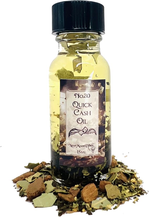 Quick Cash Oil by New Moon Vibes - Fast Money Attraction Blessings Prosperity Financial Solutions Gain Funds Spells Conjure Rituals - Handmade with Essential Oils & Herbs - Wicca Pagan Hoodoo Magick