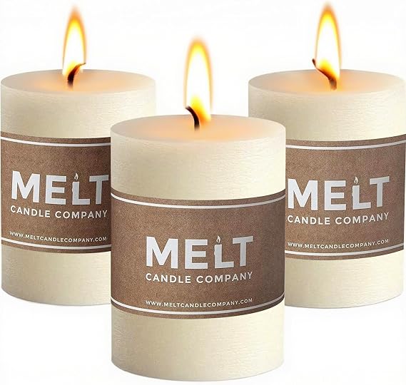 Melt Candle Ivory Pillar Candles, Unscented, 3 Pack, 3 x 4 Inch | Up to 55-hour burn, paraffin wax, lead-free cotton wick, ideal for weddings, church, centerpieces and home decor