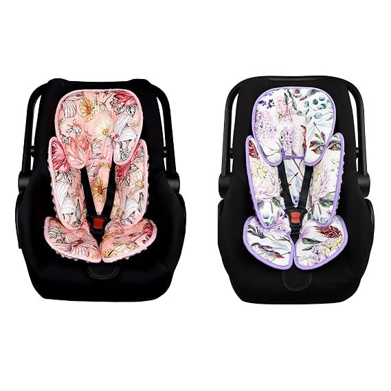 Infant Car Seat Insert for Newborn Girls Boys, HNHUAMING 2 in 1 Reversible Baby Car Seat Head & Body Support, Extra Soft Baby Car Seat Cushion Insert for Strollers, Swings, and Bouncers, Floral