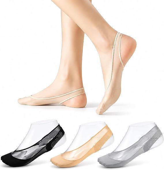 HEALLILY 3 Pairs No Show Sling Back Socks Ultra Low Cut Liner Socks With Sling No Show Half Socks For Heels (Grey+Black+Complexion)