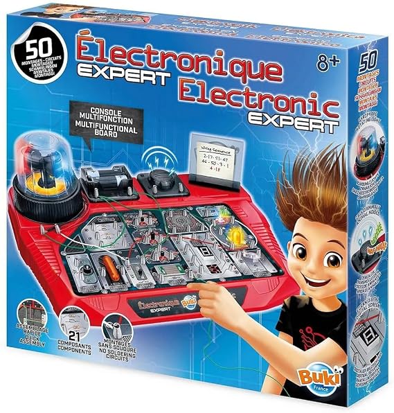 Buki Electronic Expert - Electric Circuit Kits For Children, STEM Kids Science Kit, 50 Circuits & Components, Resistors, Diodes, LEDs, Switches & Rotating Lights – No-Solder Experiments for Kids 8+ | STEM Science Kit, 50 Circuits & Components, Resistors, Diodes, LEDs, Switches & Rotating Lights, No-Solder