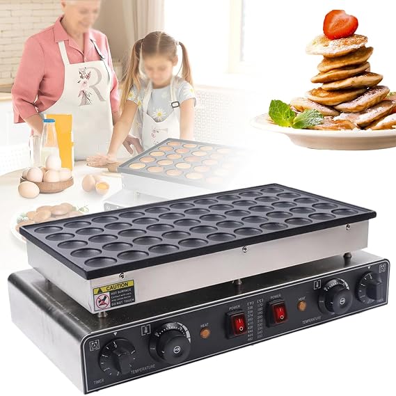 50-Hole Mini Dutch Pancakes Maker, Non-Stick Electric 50-Piece Mini Dutch Pancake Baker Maker Iron Machine