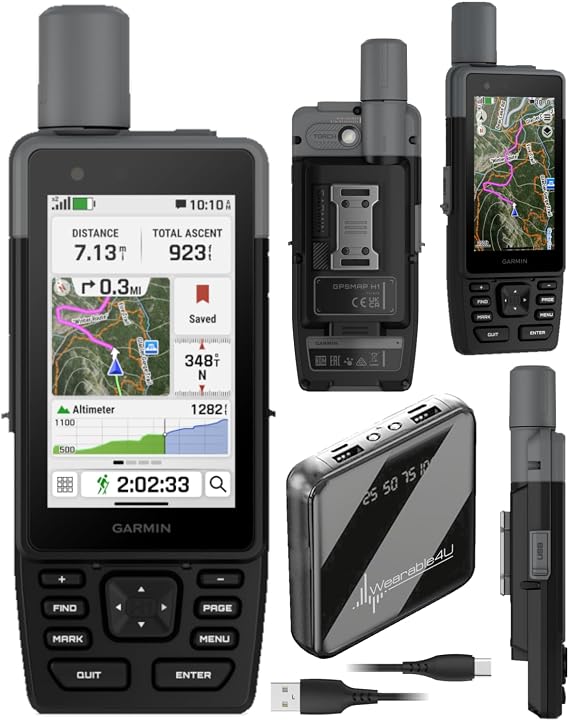 Garmin GPSMAP H1, Premium GPS Handheld Navigator w/ 3.5" Color Touchscreen & Buttons, Multi-Band GNSS, IP67 Water Rating, Built-in Flashlight, Preloaded Maps + Wearable4U PowerBank Bundle