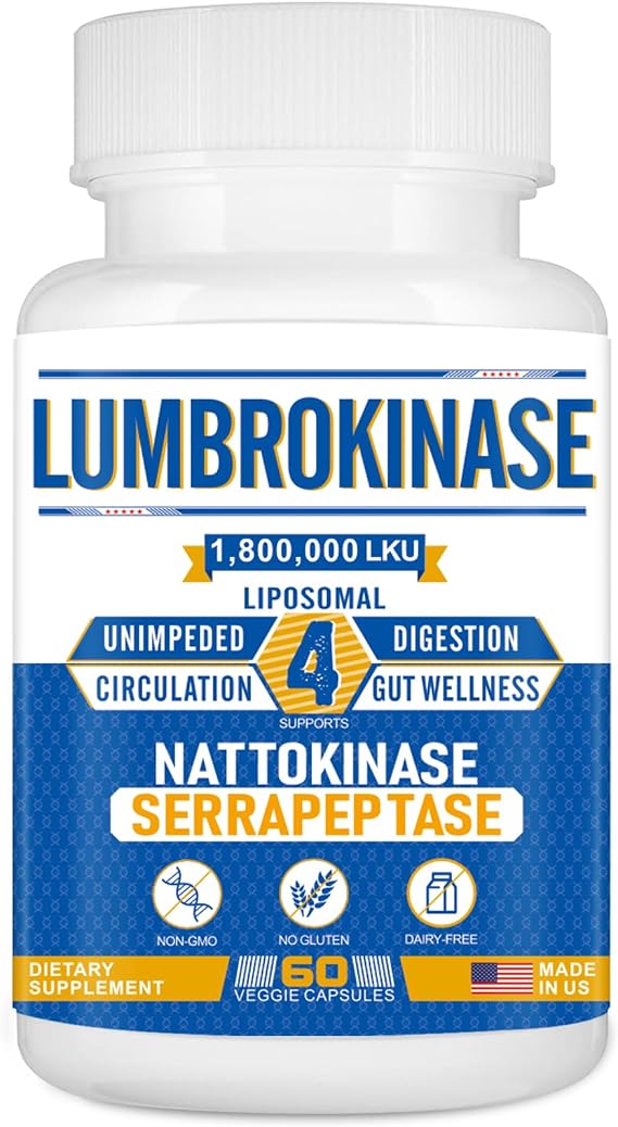 Liposomal Lumbrokinase Nattokinase Serrapeptase Complex, 60 Capsules