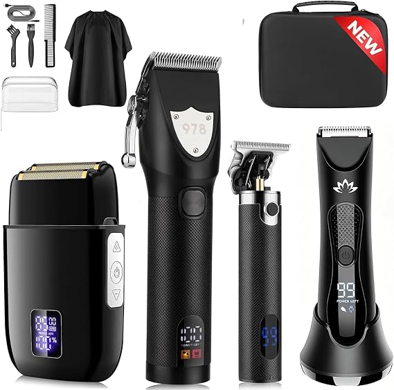 Suttik Professional Hair Clippers and Body Trimmers Set,Cordless Barber Kit Hair Cutting Kit with Travel Case Barber Clippers Set Professioal for Men