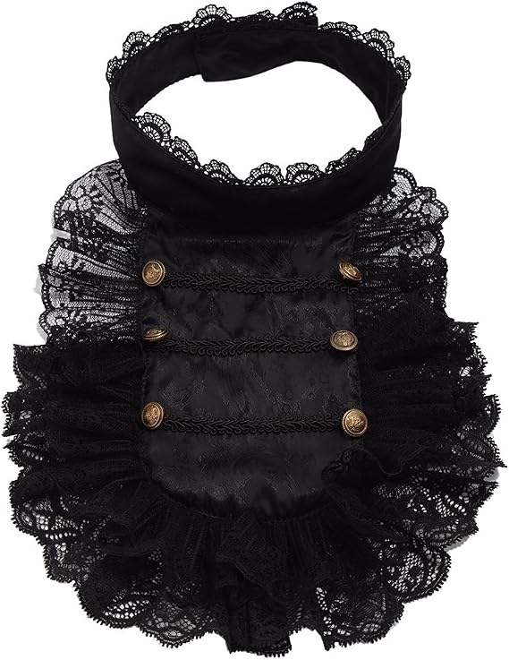 BLESSUME Colonial Lace Jabot Necktie Victorian Steampunk Collar Ruffle Black